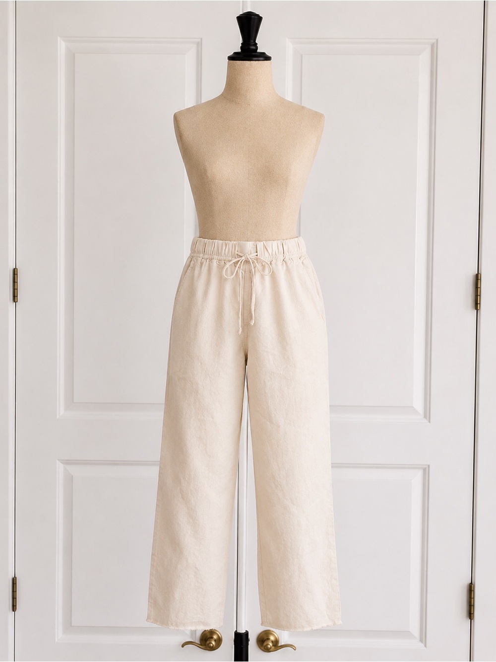 H&M Cream Drawstring Straight Leg Linen Pants